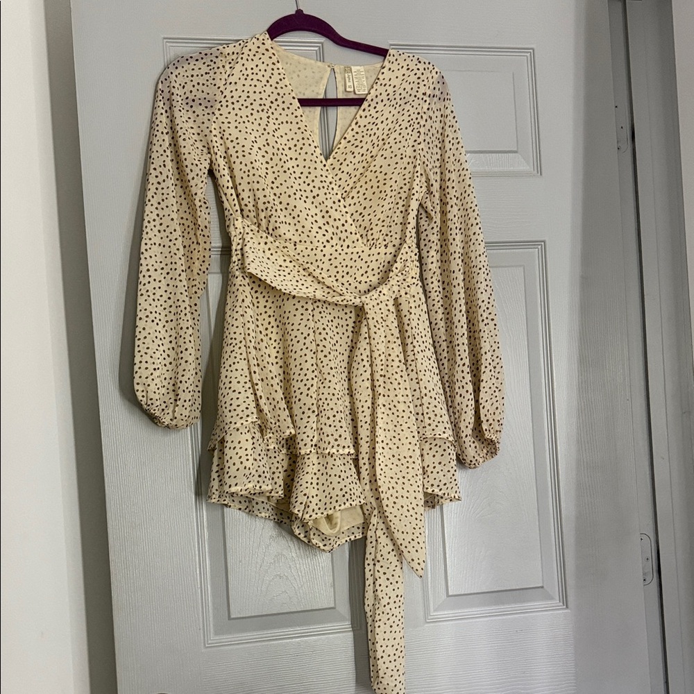 Elegant Cream Polka Dot Wrap jumpsuit